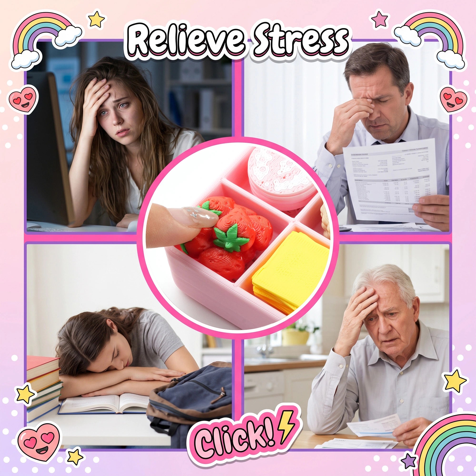 Pink bento clicker toy for stress relief at work and school